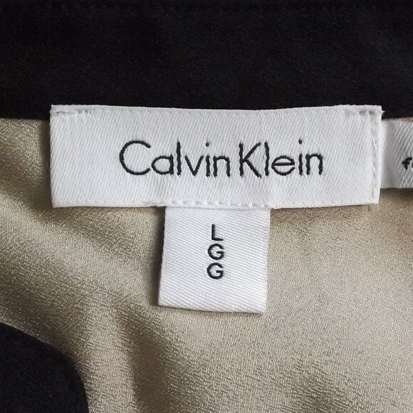 CALVIN KLEIN Blouse, L, Champagne/Black, Long Tab Sleeves, Zipper Neck - Picture 12 of 14